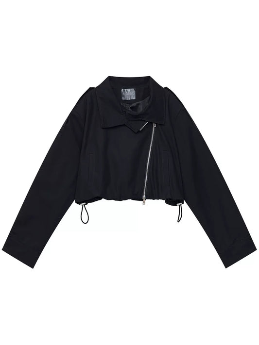 アシンメトリージップ クロップドワークジャケット GREEN・BLACK・IVORY 1
