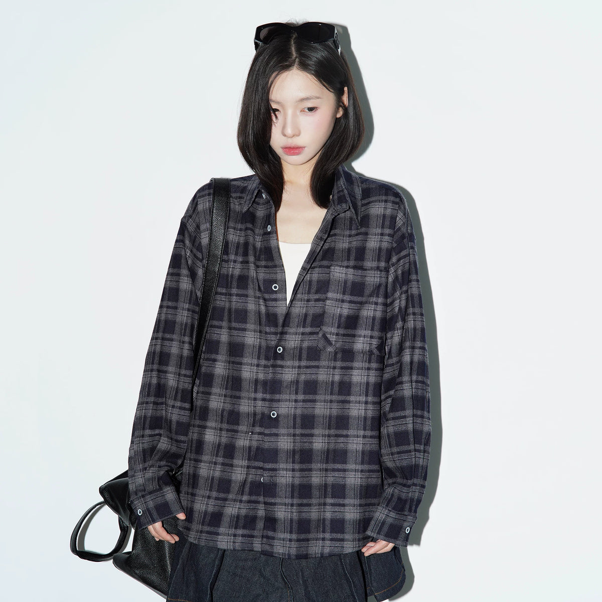 ルーズチェック ロングスリーブシャツ NAVY front