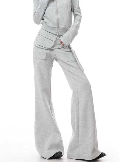 フラップポケット ハイウエストフレアスウェットパンツ LIGHT GREY 1