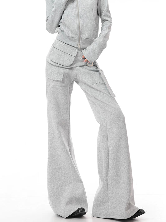 フラップポケット ハイウエストフレアスウェットパンツ LIGHT GREY 1