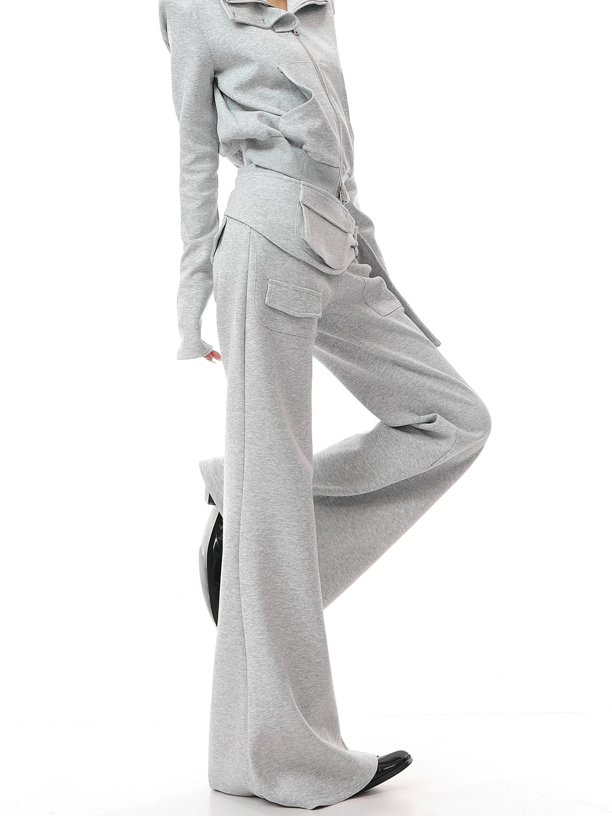 フラップポケット ハイウエストフレアスウェットパンツ LIGHT GREY 3