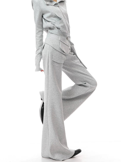 フラップポケット ハイウエストフレアスウェットパンツ LIGHT GREY 3