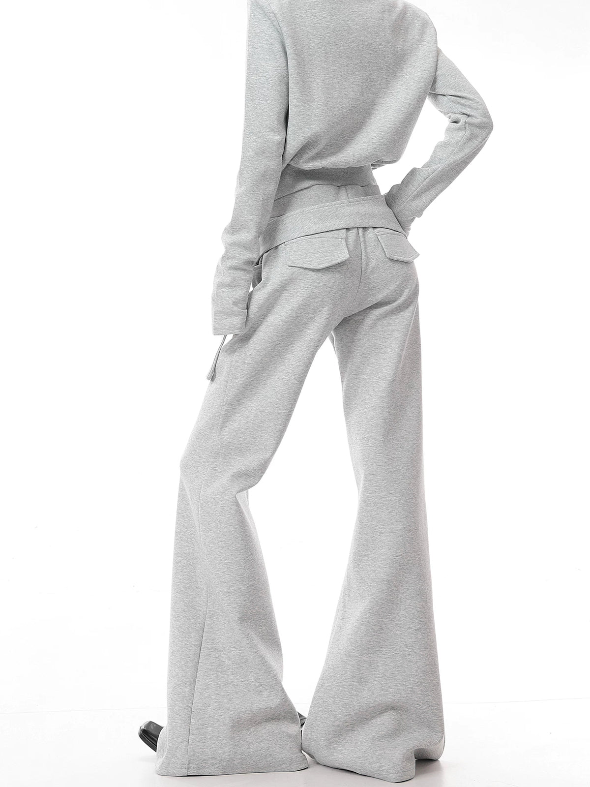 フラップポケット ハイウエストフレアスウェットパンツ LIGHT GREY 4