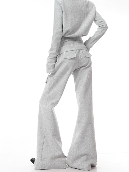 フラップポケット ハイウエストフレアスウェットパンツ LIGHT GREY 4