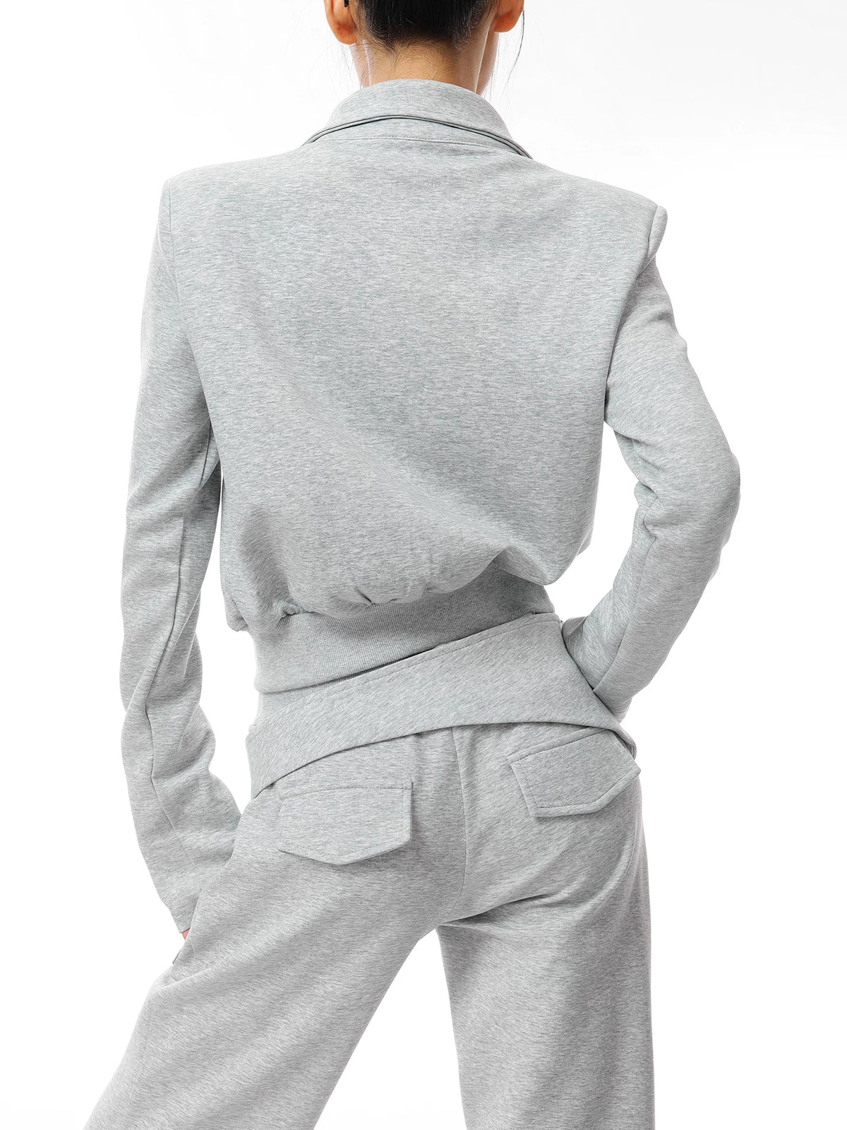 スタンドカラー クロップドジップジャケット LIGHT GREY 4
