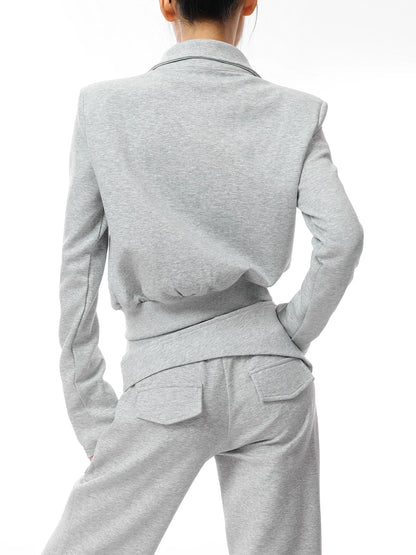 スタンドカラー クロップドジップジャケット LIGHT GREY 4