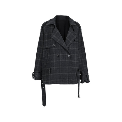 チェック オーバーサイズモーターサイクルジャケット DARK GREY CHECK front
