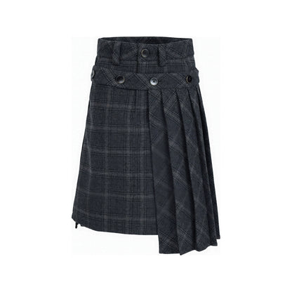 チェック プリーツレイヤードミディスカート DARK GREY CHECK front