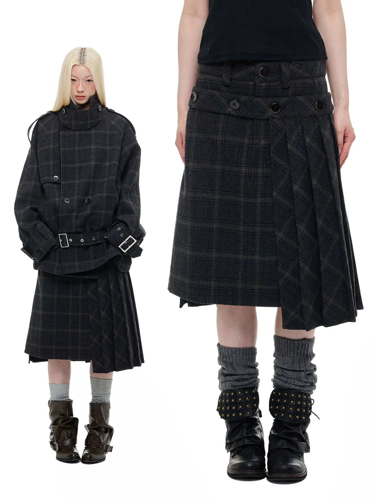 チェック プリーツレイヤードミディスカート product image 2