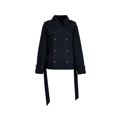 ダブルブレスト ベルテッドショートコート BLACK front