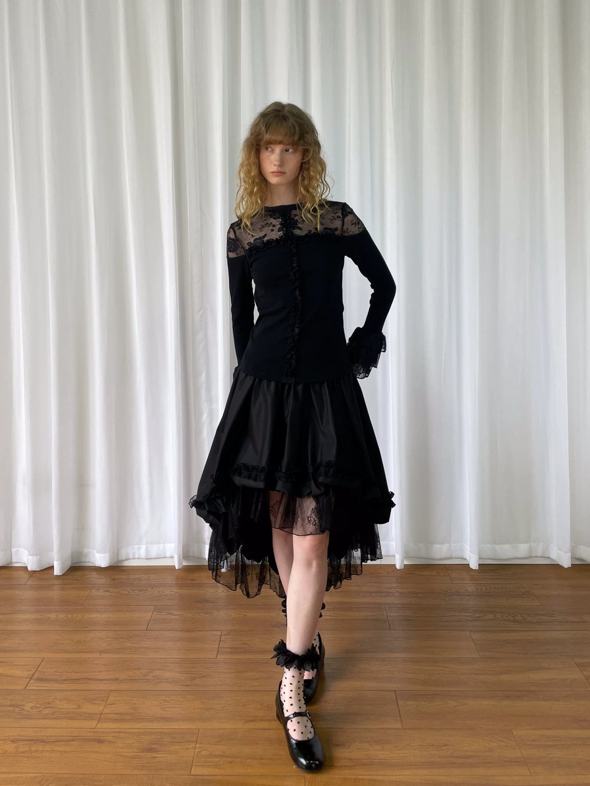 レースレイヤード アシンメトリースカート styling 8
