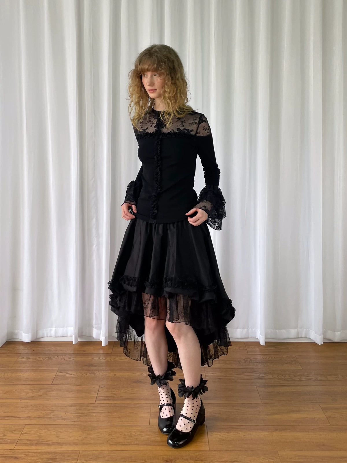 レースレイヤード アシンメトリースカート styling 9