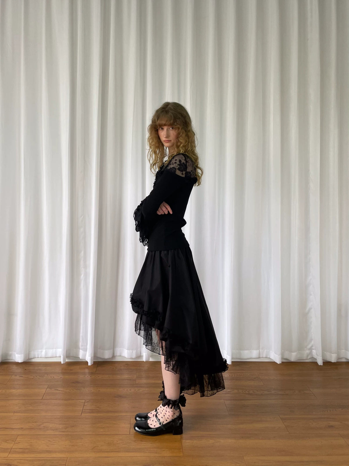 レースレイヤード アシンメトリースカート styling 10