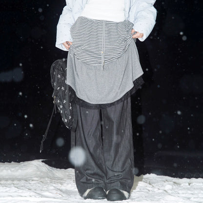 スカートレイヤード ストライプキュロットパンツ STRIPE front