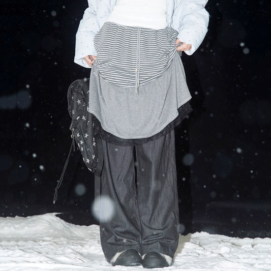 スカートレイヤード ストライプキュロットパンツ STRIPE front