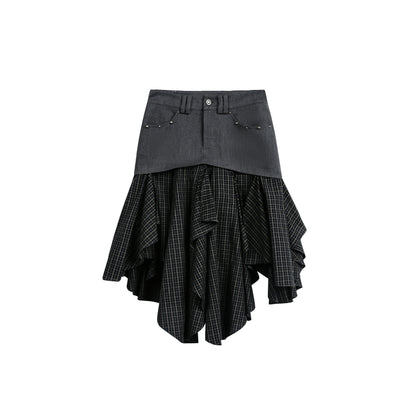 スタッズチェック ドレープレイヤードスカート GREY / BLACK CHECK front