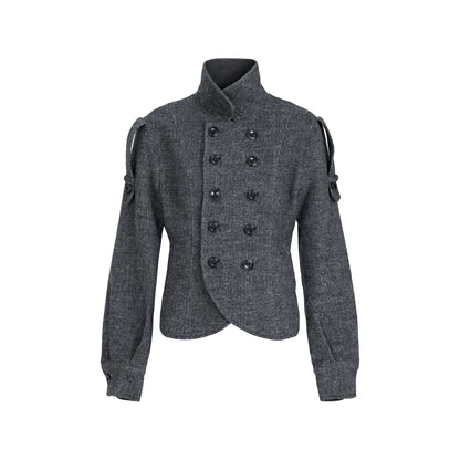 ダブルブレスト デコンストラクトショートコート DARK GREY front
