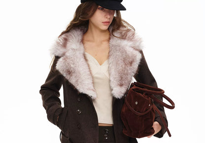 デタッチャブルファーカラー ウールジャケット DARK BROWN front