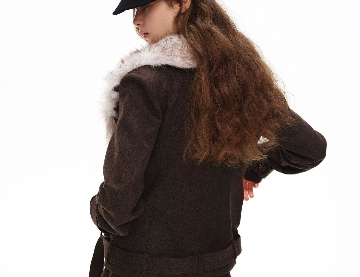 デタッチャブルファーカラー ウールジャケット DARK BROWN detail 7