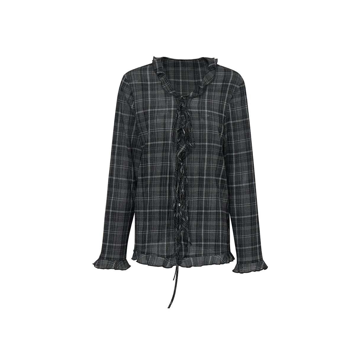 チェックレース ロングスリーブブラウス BLACK front