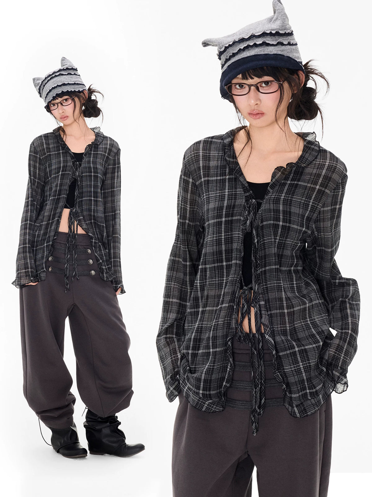 チェックレース ロングスリーブブラウス product image 3