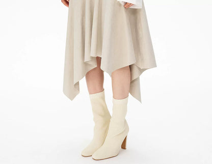 カウハイドフリース イレギュラーヘムスカート CAMEL front