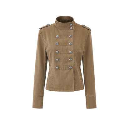 ウォッシュドディストレスト デニムジャケット WASHED BROWN front