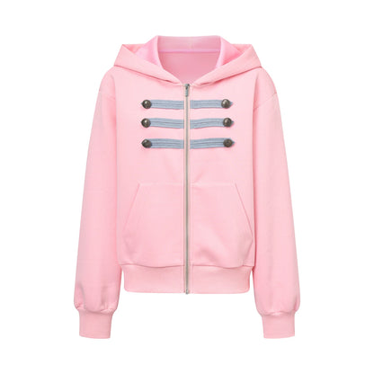 ダブルブレスト スウェットパーカー PINK front
