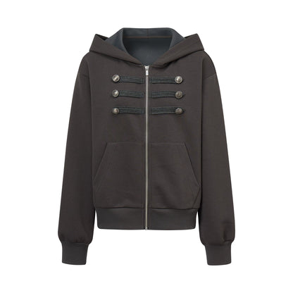 ダブルブレスト スウェットパーカー GREY BROWN front