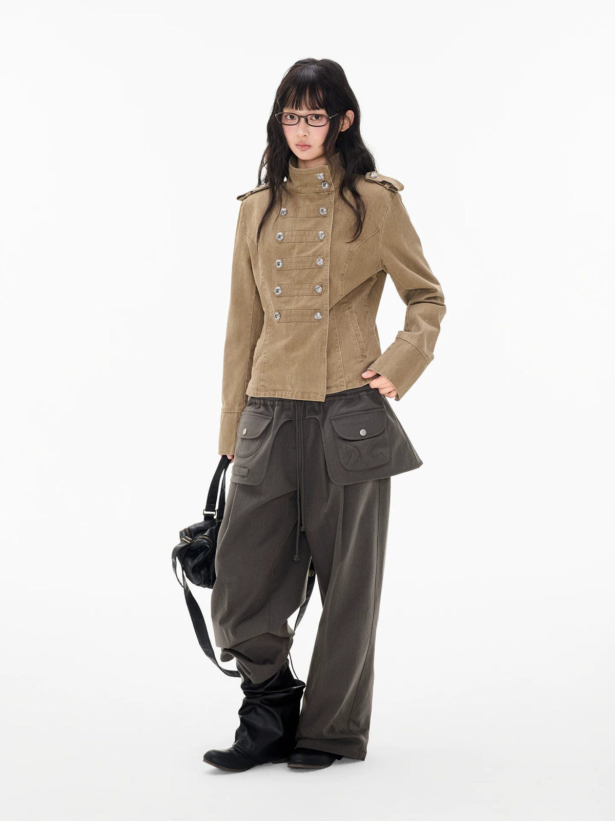 ポケットドローストリング レイヤードパンツ 着用イメージ 4