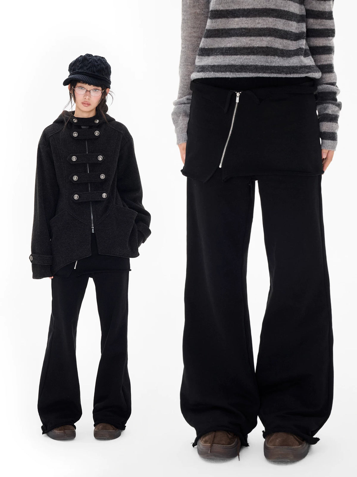取り外しスカート付き フレアパンツ 着用イメージ 1