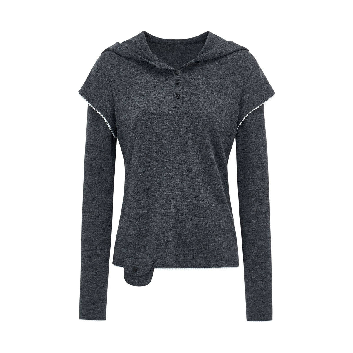 スターボタン レイヤードフーデッドTシャツ DARK GREY front