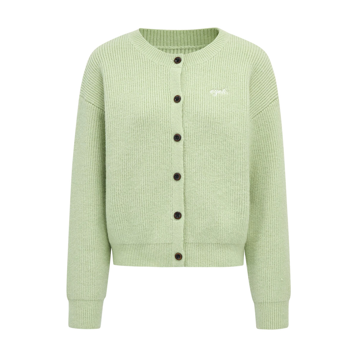 刺繍配色 クルーネックカーディガン LIGHT GREEN front