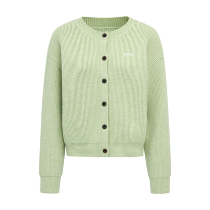 刺繍配色 クルーネックカーディガン LIGHT GREEN front