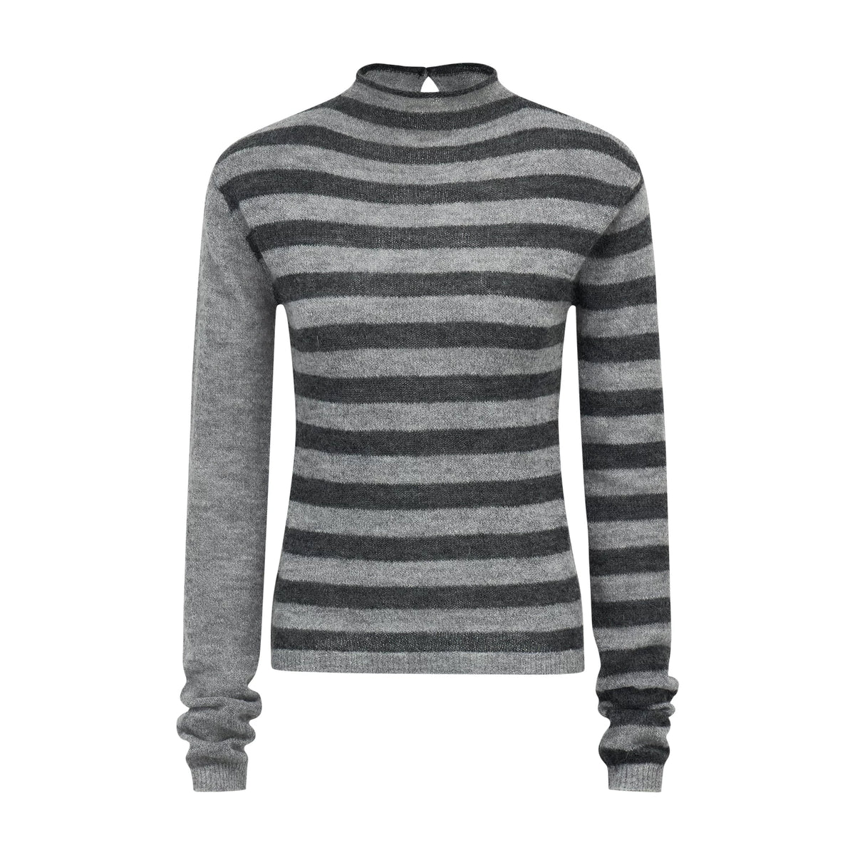 配色ストライプ ハーフタートルニット MEDIUM GREY front