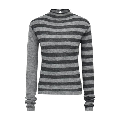 配色ストライプ ハーフタートルニット MEDIUM GREY front