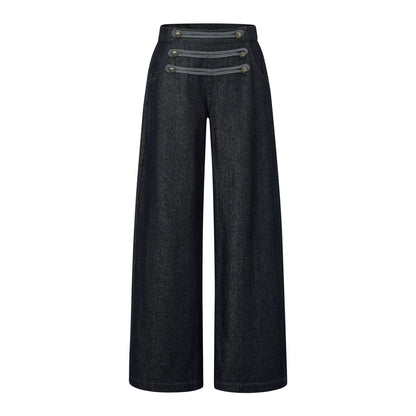 ナポレオンボタン ワイドデニムパンツ DENIM BLUE front