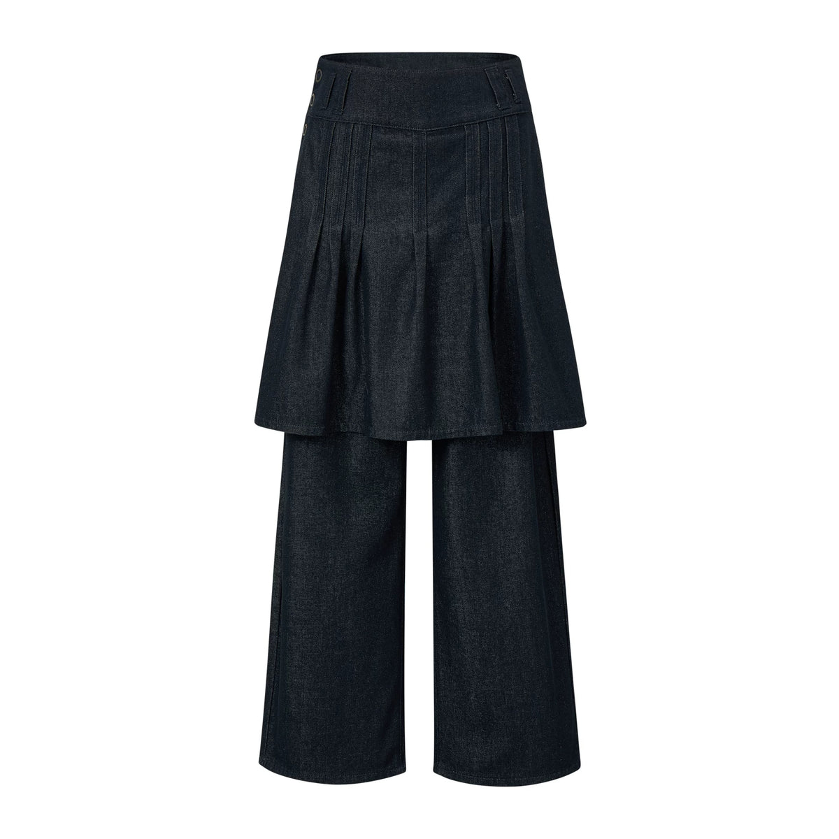 プリーツスカートレイヤード デニムパンツ DENIM BLUE front
