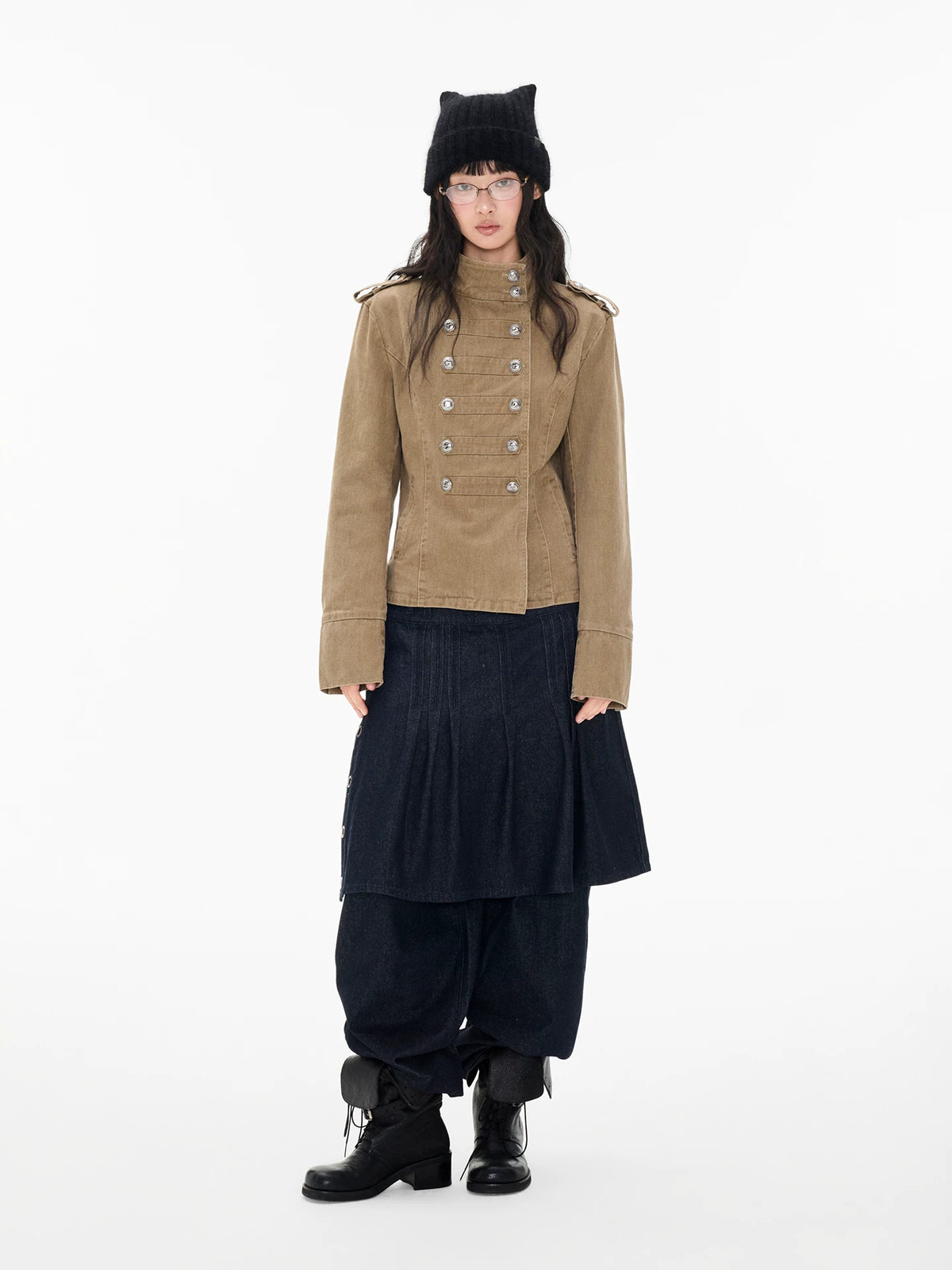 プリーツスカートレイヤード デニムパンツ 着用イメージ 2