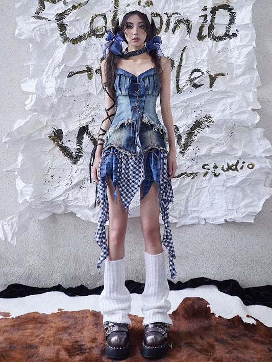 フリルパッチワーク アシンメトリーデニムスカート DENIM 1