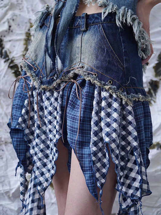 フリルパッチワーク アシンメトリーデニムスカート DENIM 2