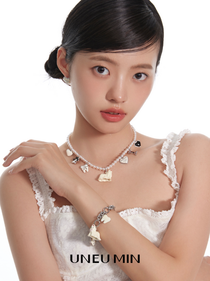 ドッグハート パールチャームネックレス styling 2