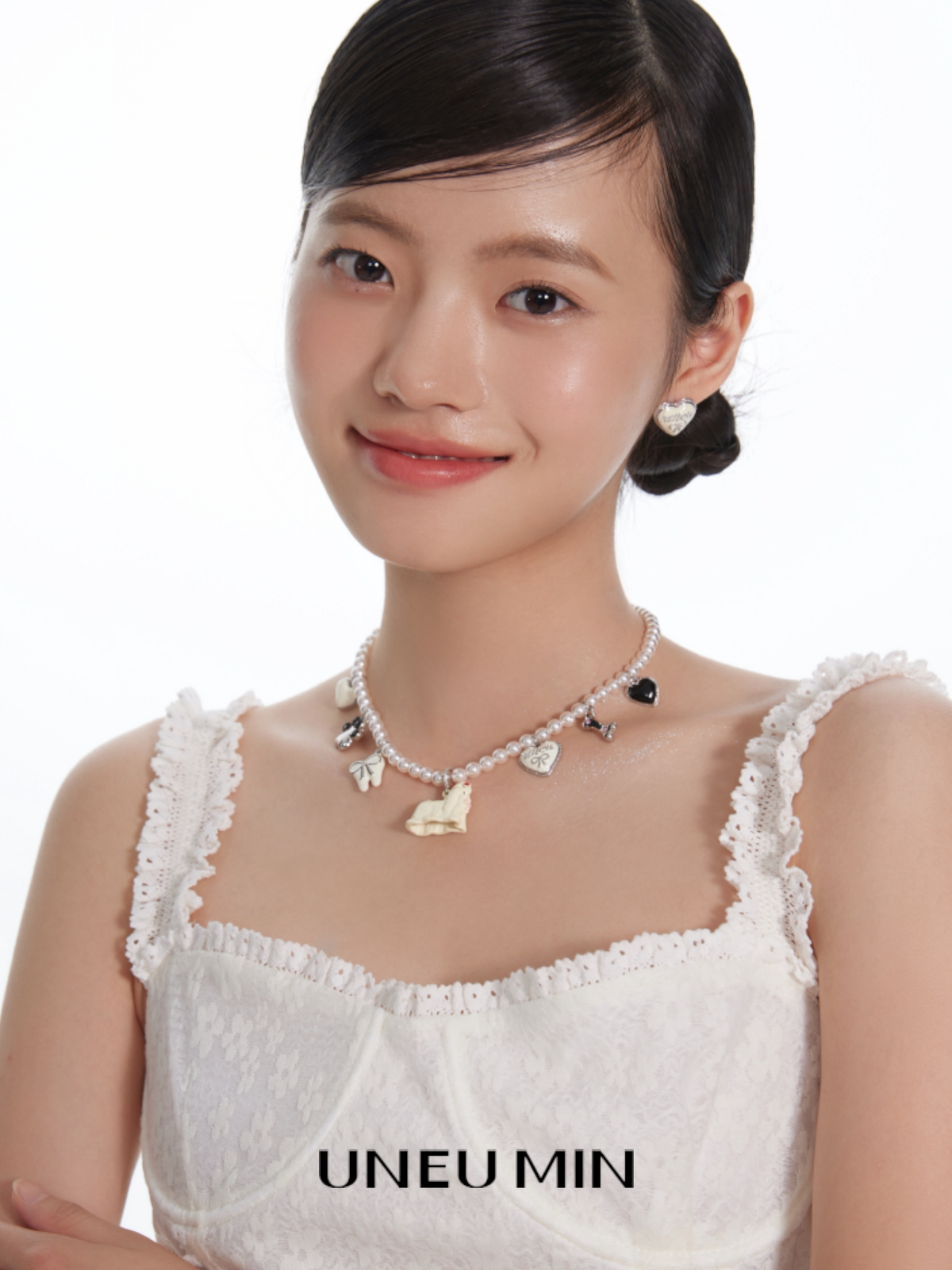 ドッグハート パールチャームネックレス styling 3