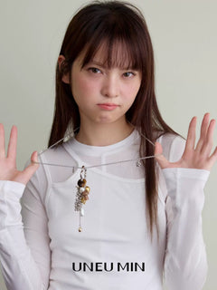 フラワーパール ロングチャームネックレス