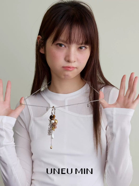フラワーパール ロングチャームネックレス styling 1