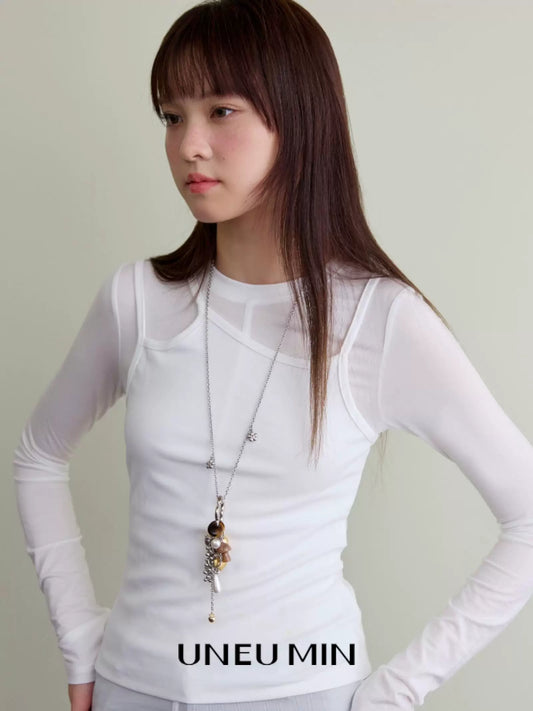 フラワーパール ロングチャームネックレス styling 2