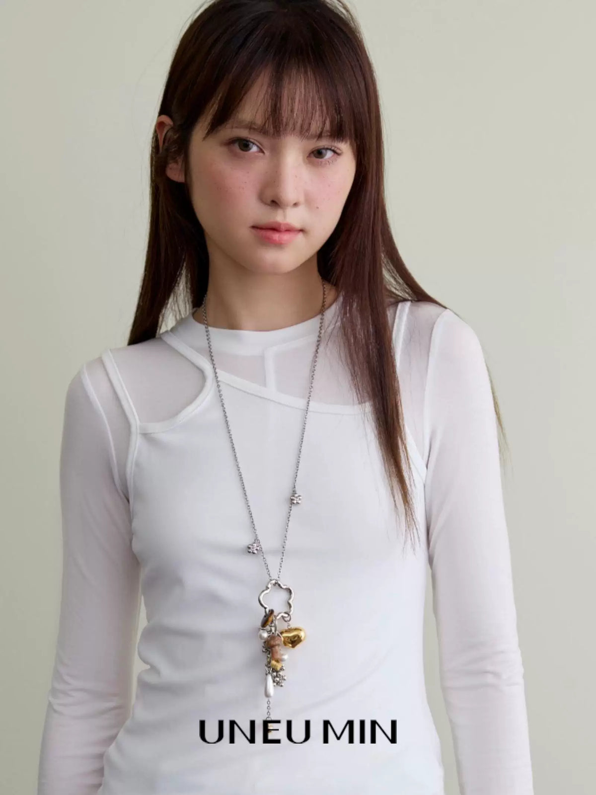 フラワーパール ロングチャームネックレス styling 3