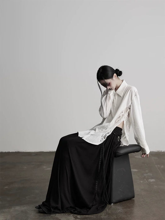 カットワークスリット ロングスリーブシャツ WHITE 1