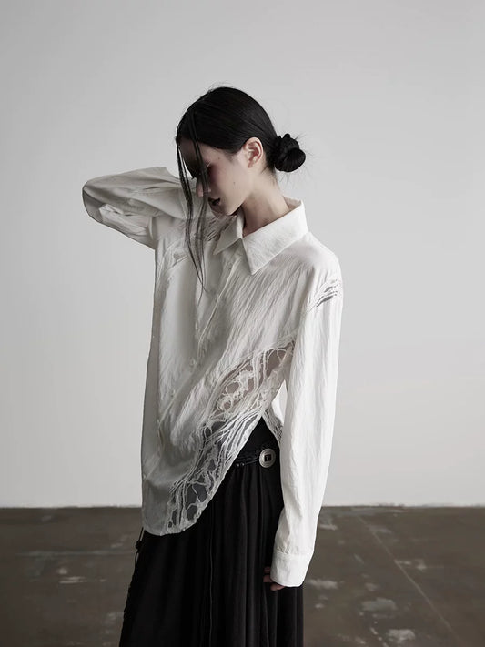 カットワークスリット ロングスリーブシャツ WHITE 2