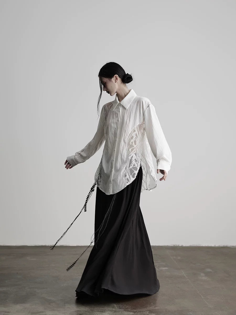 カットワークスリット ロングスリーブシャツ WHITE 4